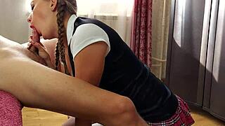 POV Blowjob with Lollipop - Sexy School Student Nata Sweet Sucks Dick and Candy Craving My Hot Load