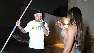 A steamy encounter with an inked temptress by the poolside