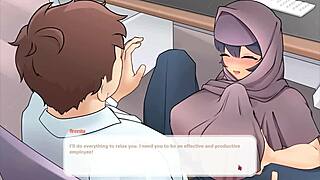 Muslim boss gives 3D titjob in hentai game episode