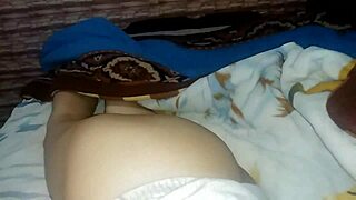 Horny bed scene without underpants showing legs