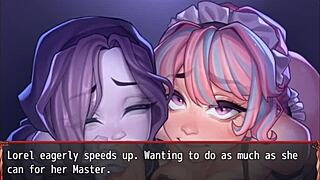 Man, Harem in Another World hentai game ep 19 rocks! Ghost and maid compete in double blowjob action. 😍