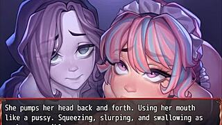 Man, Harem in Another World hentai game ep 19 rocks! Ghost and maid compete in double blowjob action. 😍