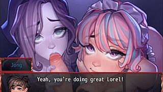 Man, Harem in Another World hentai game ep 19 rocks! Ghost and maid compete in double blowjob action. 😍