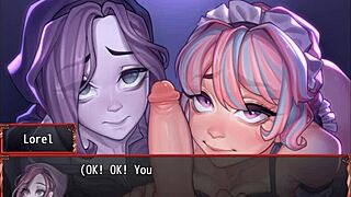 Man, Harem in Another World hentai game ep 19 rocks! Ghost and maid compete in double blowjob action. 😍