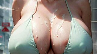 Perfect tits of an 18-year-old girl in artistic AI-generated model