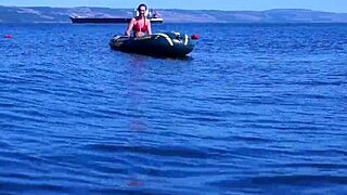 just cruising on a boat with mature babe in bikini by volga river