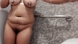 shower time got sexy with bubbly water on my big natural boobs.
