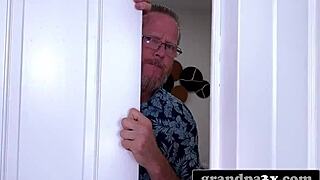granddad duo gets wild with young brunette before party! 🔥