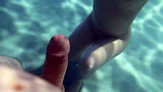 Blonde Babe Sunny Lane Sucks Cock Underwater in Sensual POV Scene. Her Small Tits Shine Outdoors.