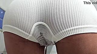 desperate pee in panties, he pees on my ass 😳