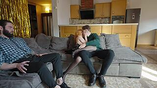 cuckold husband watches wife get bred with deep creampie