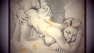 Hey, wanna dive into this vintage hairy erotic illustration with me?