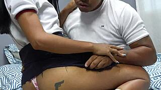 Stepsister gives an epic cock massage to her stepbrother in part 1.