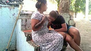 Morena culona caught licking pussy under skirt outdoors until intense orgasm