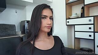 subtle hints of a stunning brazilian fitness model's tight ass meeting a massive white cock in intense anal action