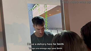 Stepsisters Sofia and Smith Choke on Deliveryman's Cock in FFM Threesome. They Swallow Cum After Rough Face Fucking.