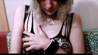 Young model in alluring attire engages in passionate sexual encounter while restrained