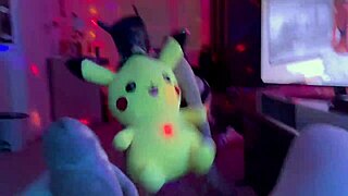 A man passionately engages in doggy-style sex with his partner wearing a dog costume, featuring double penetration